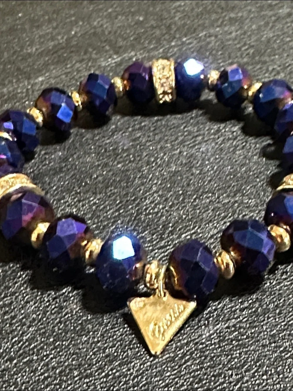 Guess Royal Blue Faceted Crystal Gold Tone Accent Stretch Bracelet